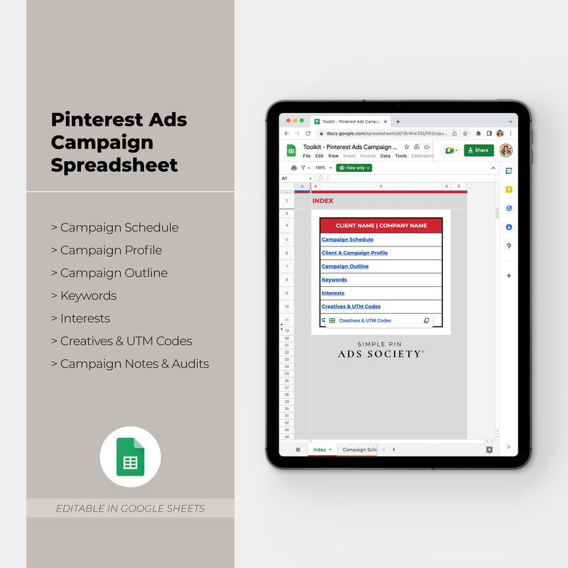 Pinterest Advertising Spreadsheet